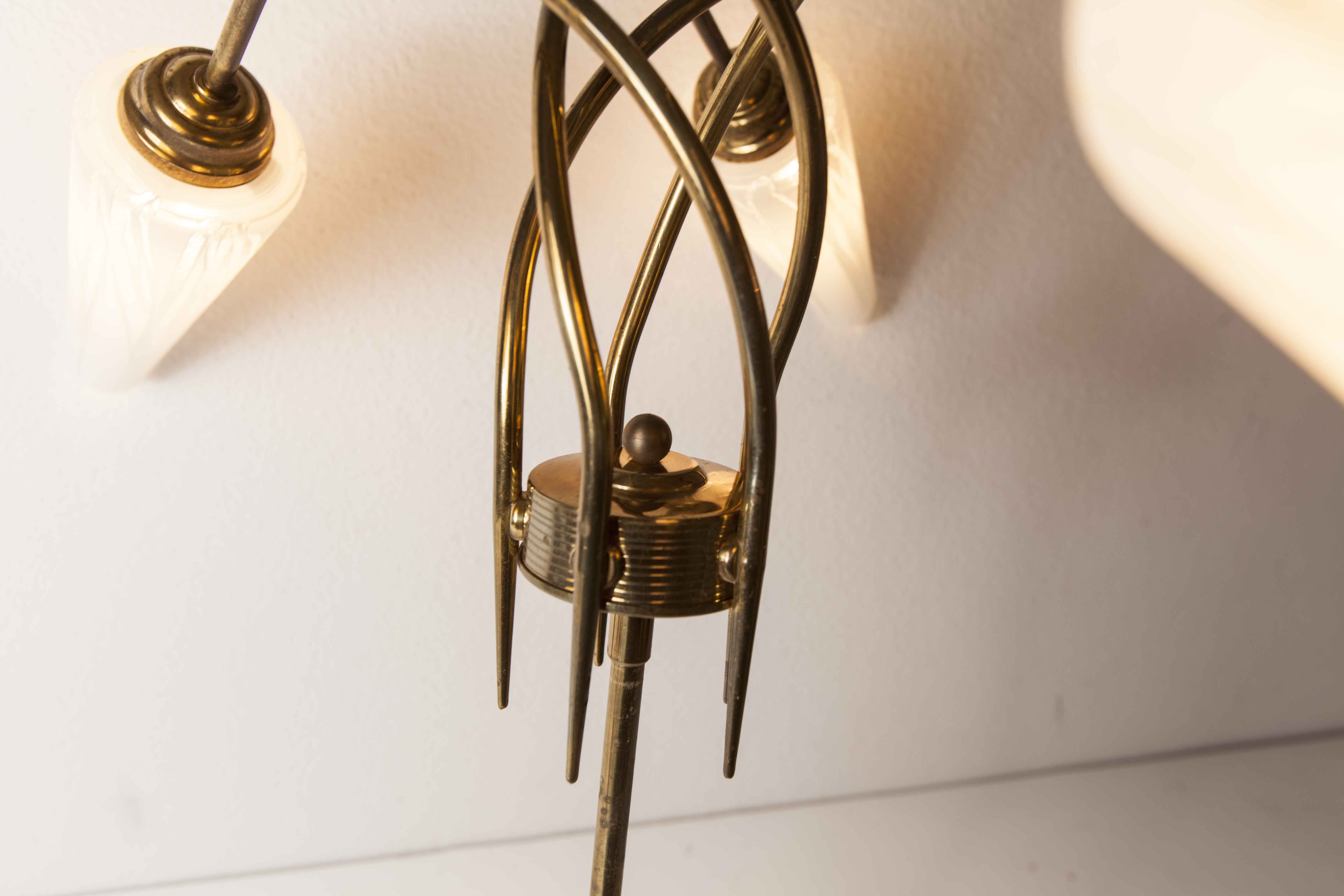 5-branched opaline brass chandelier 60's