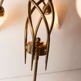 5-branched opaline brass chandelier 60's