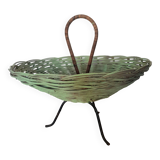 Basket - vintage wicker tripod fruit bowl with handle