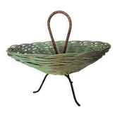 Basket - vintage wicker tripod fruit bowl with handle