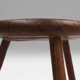 Hand-carved solid wood tripod stool with beautiful patina, France ca. 1900