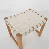 Scandinavian modern wooden stool with white bands, 1970's