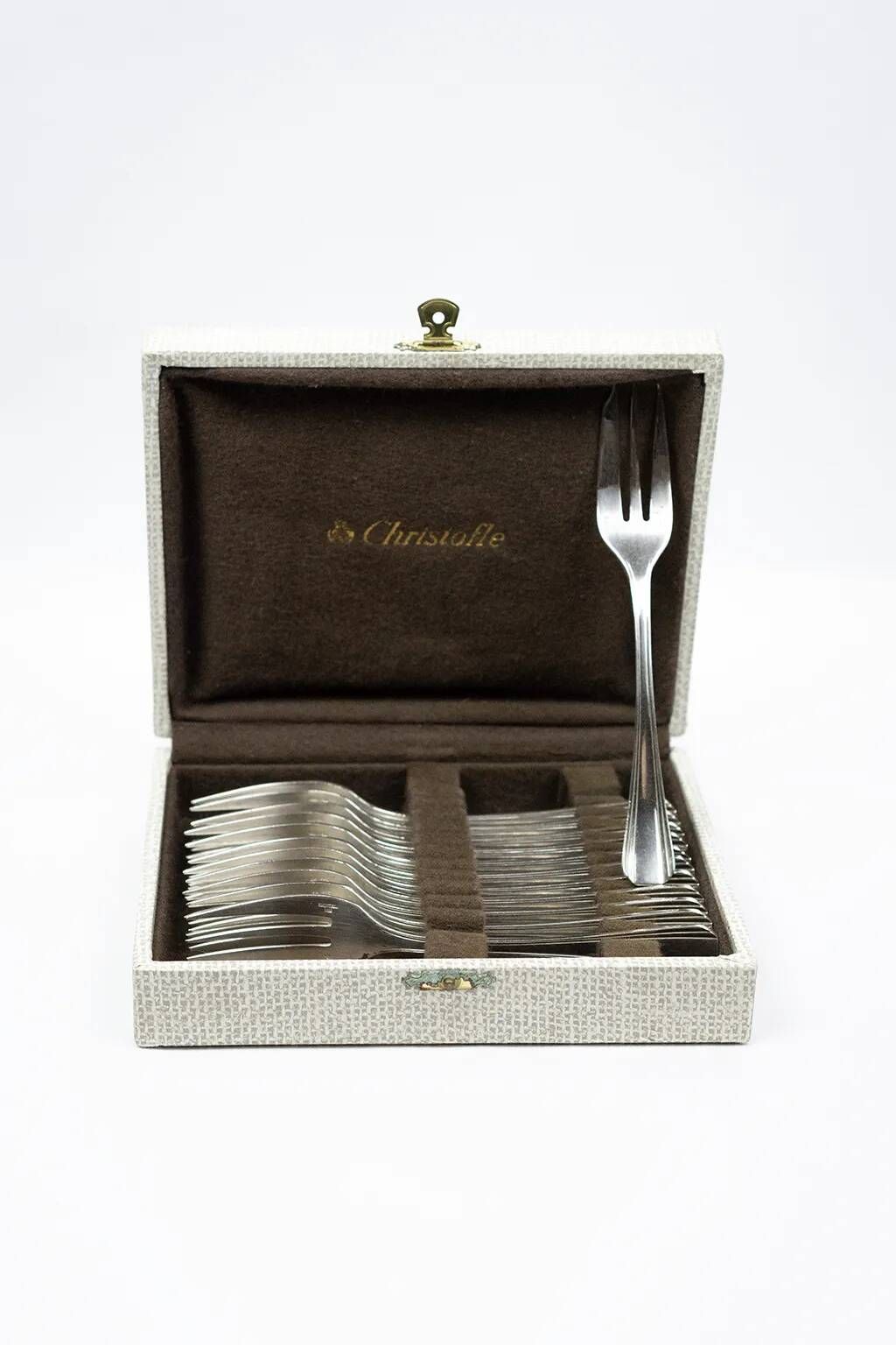 12 dessert forks Christofle Boréal by Luc Lanel, silver-plated metal