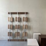 Large modernist wall coat rack in wood and metal, 1970s design.