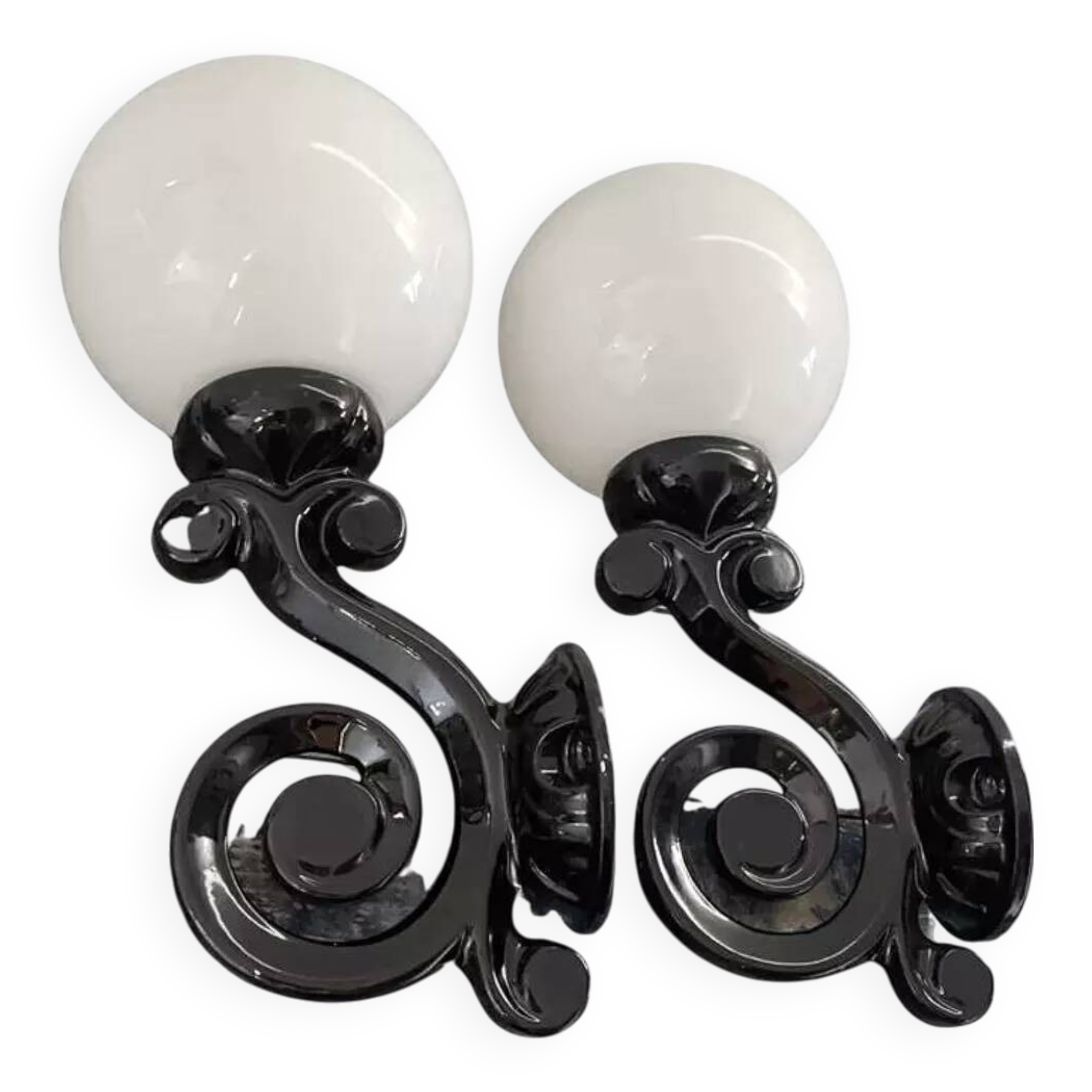 Pair of vintage enameled cast iron wall sconces