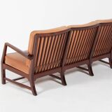 Mid-Century Danish Modern 3-seats sofa with cognac leather cushions