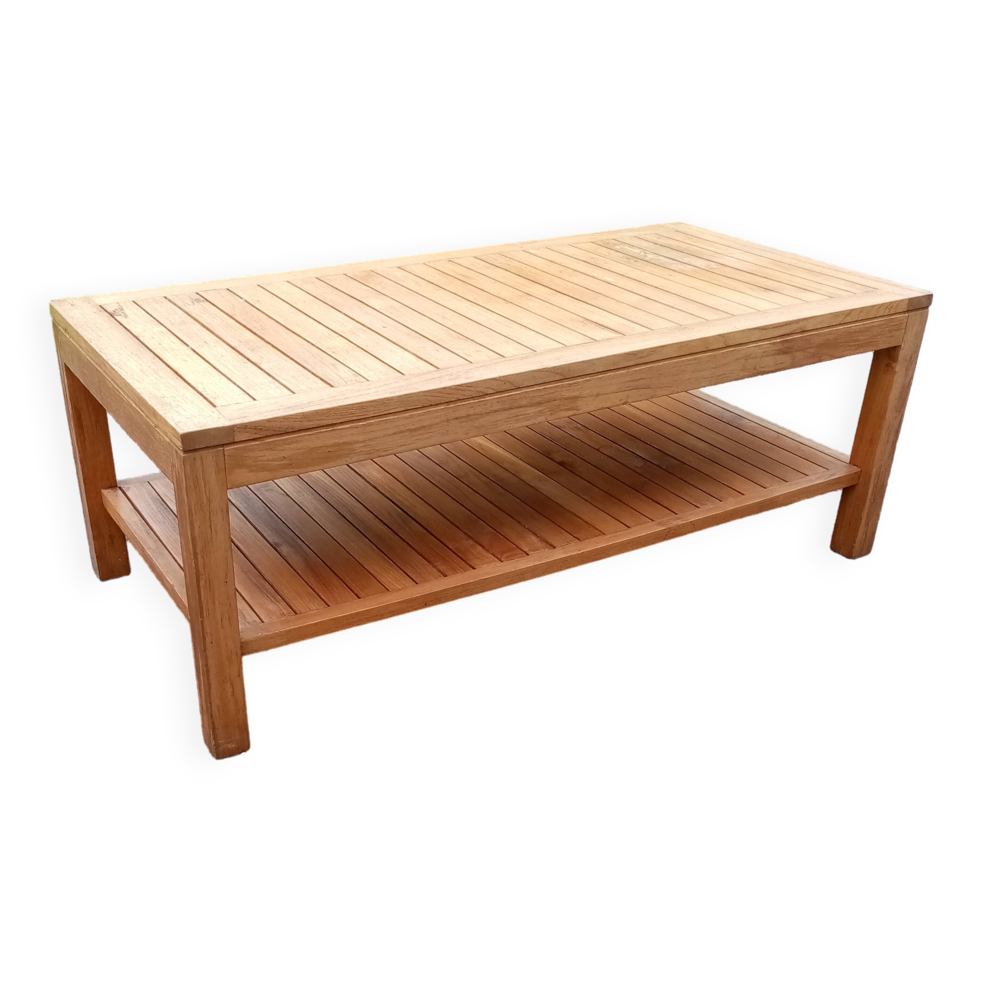 Genuine colonial teak coffee table with lower tray