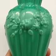 Pair of antique green opaline fairground vases, vintage, french