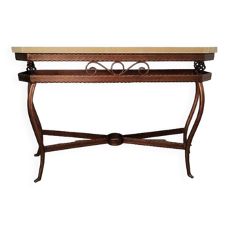 Table, console en cuivre et bois