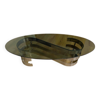 Table basse annee 70 verre fumé et alu