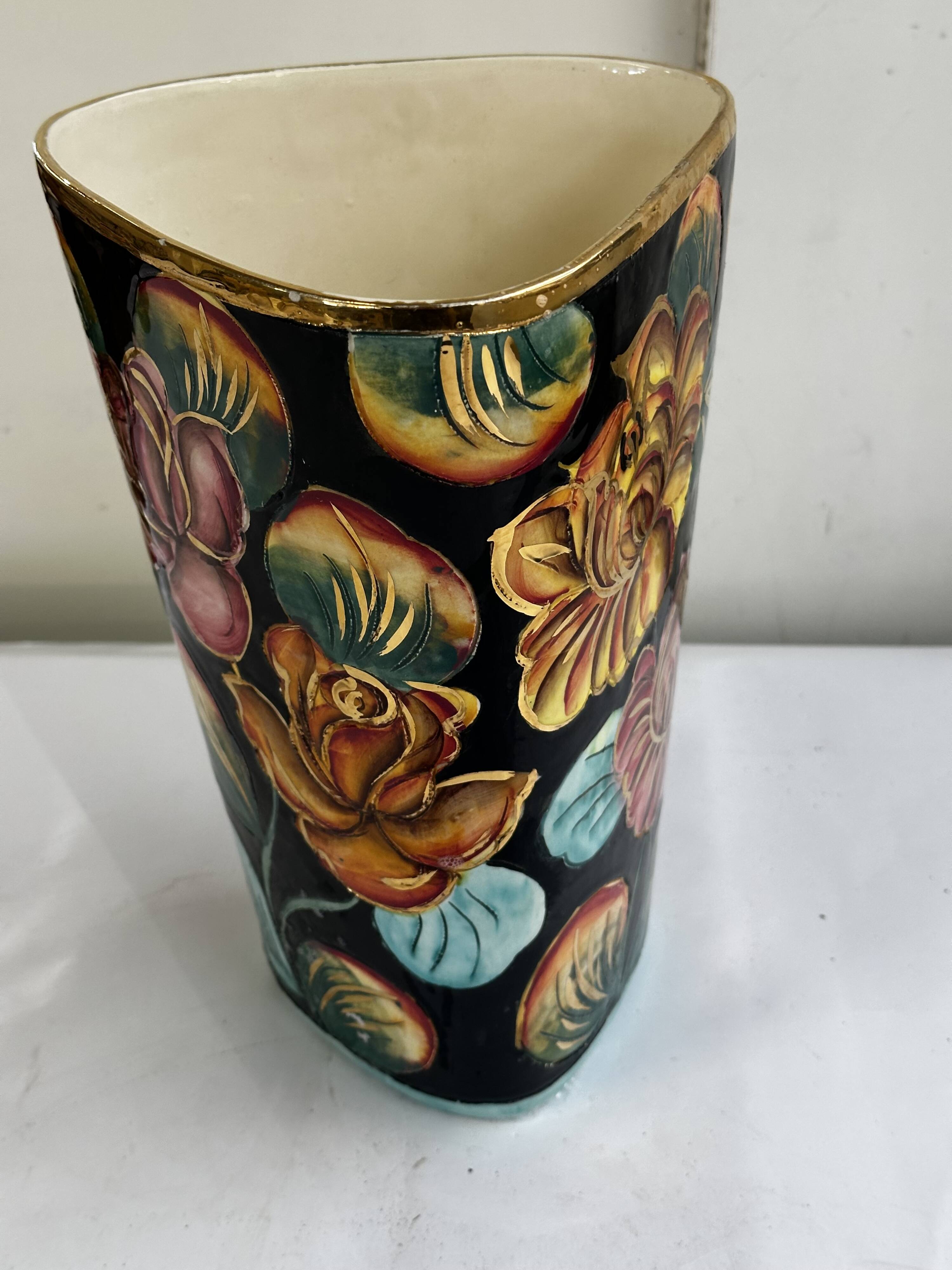 Grand Vase Vallauris Décor Floral peint à la main H 30 cm