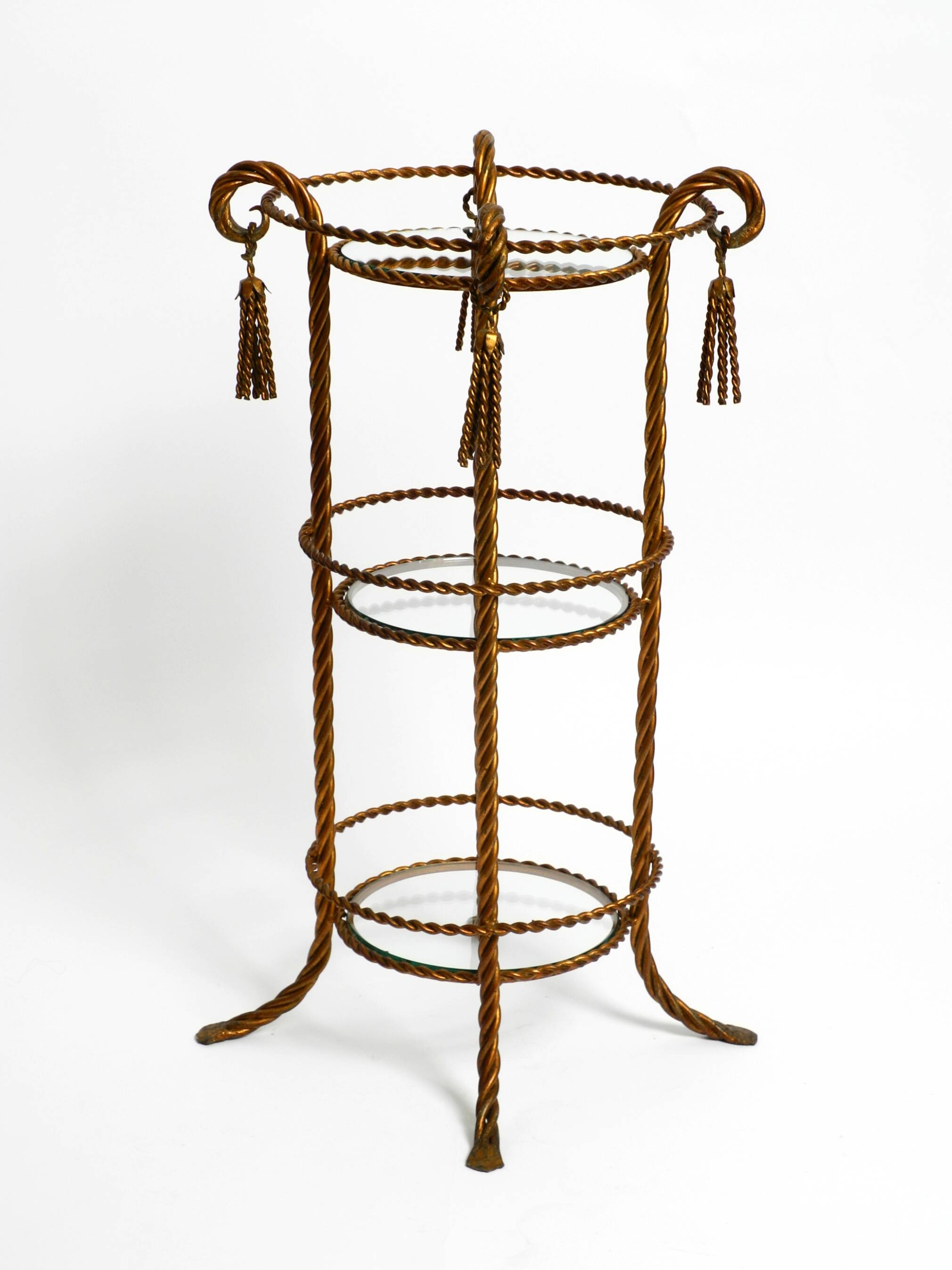 Italian Mid Century Regency side table in gold plated Metal by Li Puma