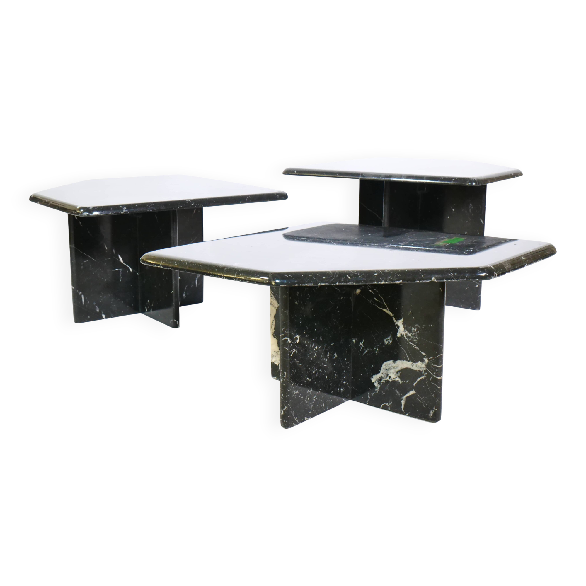 Postmodern marble nesting tables Italy, set of 3, 80s 90s