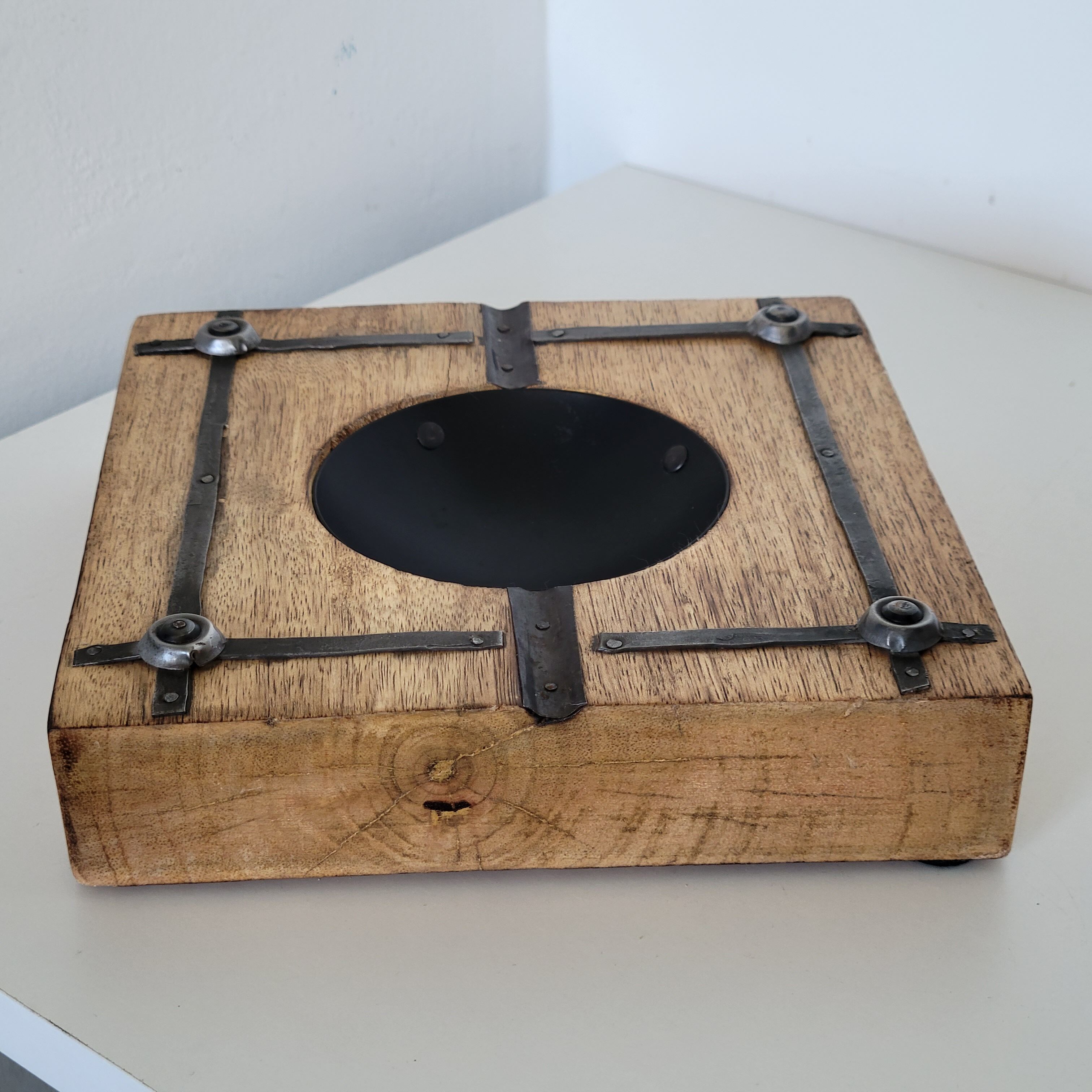 Ashtray empty pocket brutalist industrial metal and wood