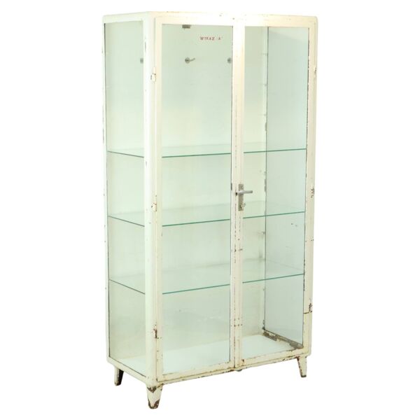 Ancienne armoire à pharmacie en métal Armoire à pharmacie en verre Industrielle des années 1970