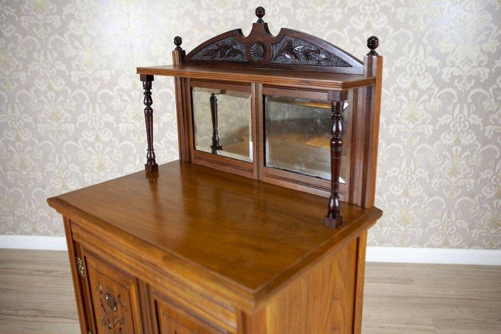 19th-Century Small Walnut Cabinet with the Motif of Sunflowers attributed to George Davis, 1890s