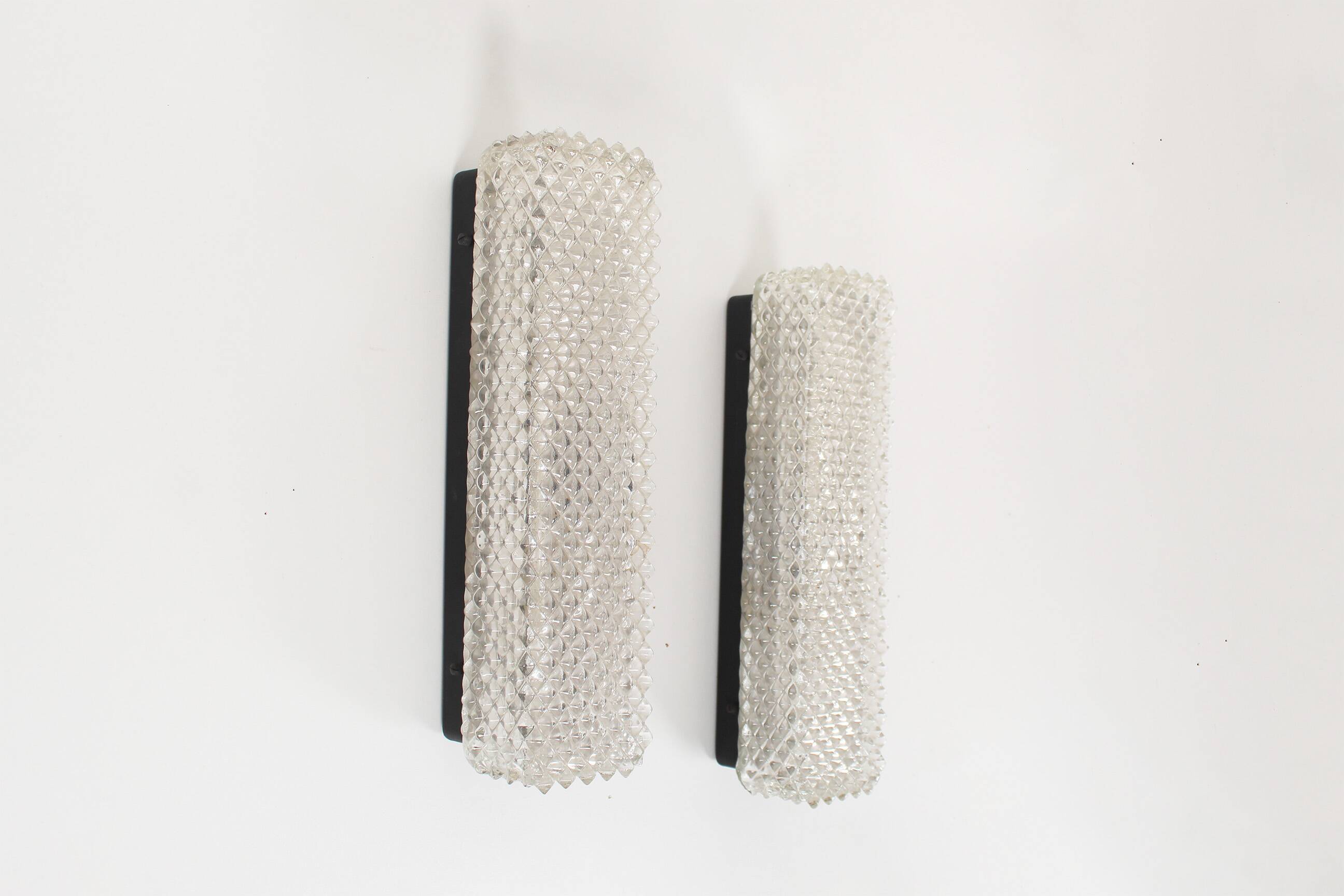 Large pair of vintage ice glass sconces by BEGA, Germany 1970’s