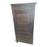 Secretary with a marquetry drop-leaf, marble top, floral decoration.