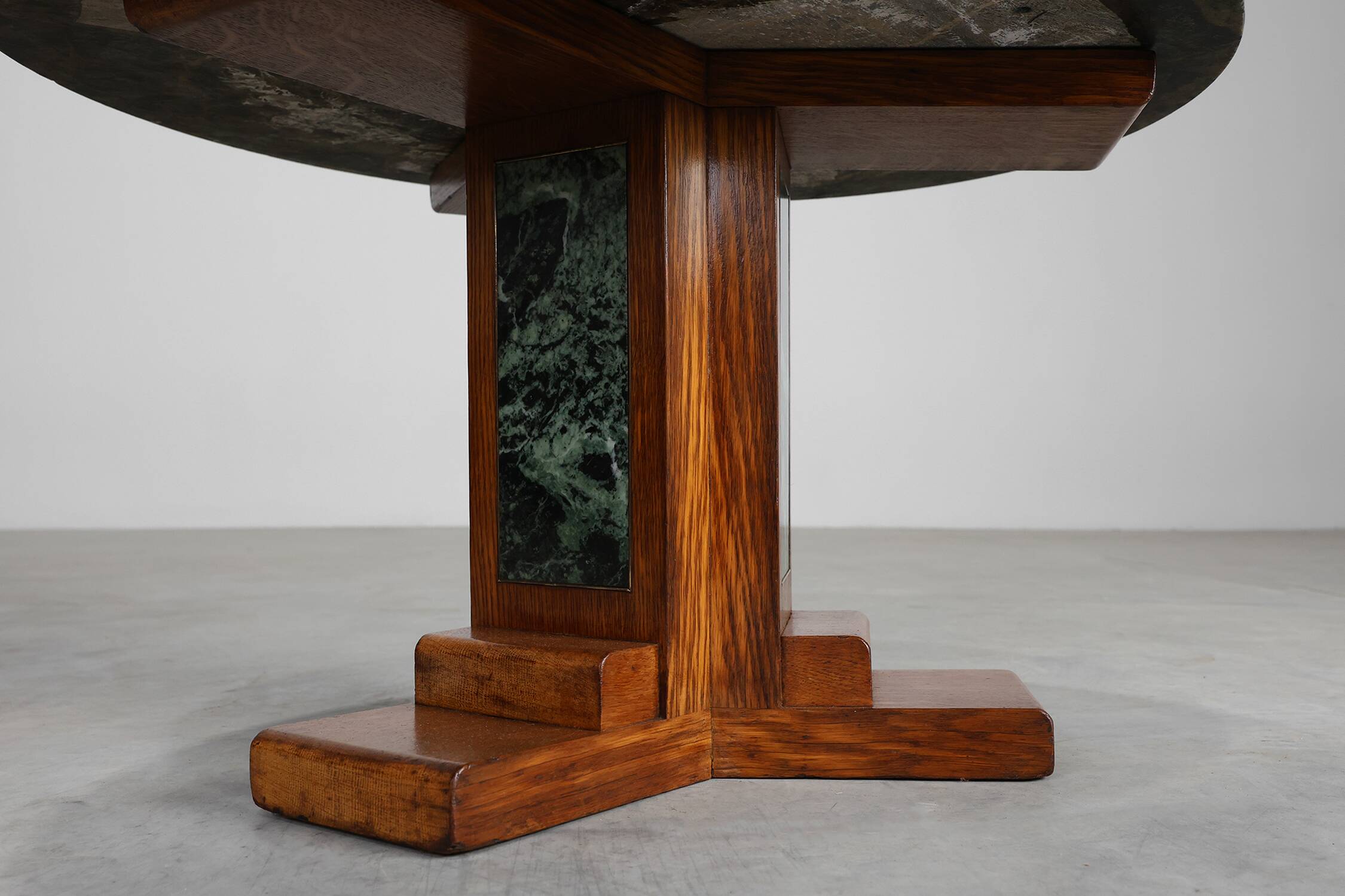 Art Deco Oak and Green Marble Coffee Table, France, 1920