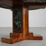 Art Deco Oak and Green Marble Coffee Table, France, 1920