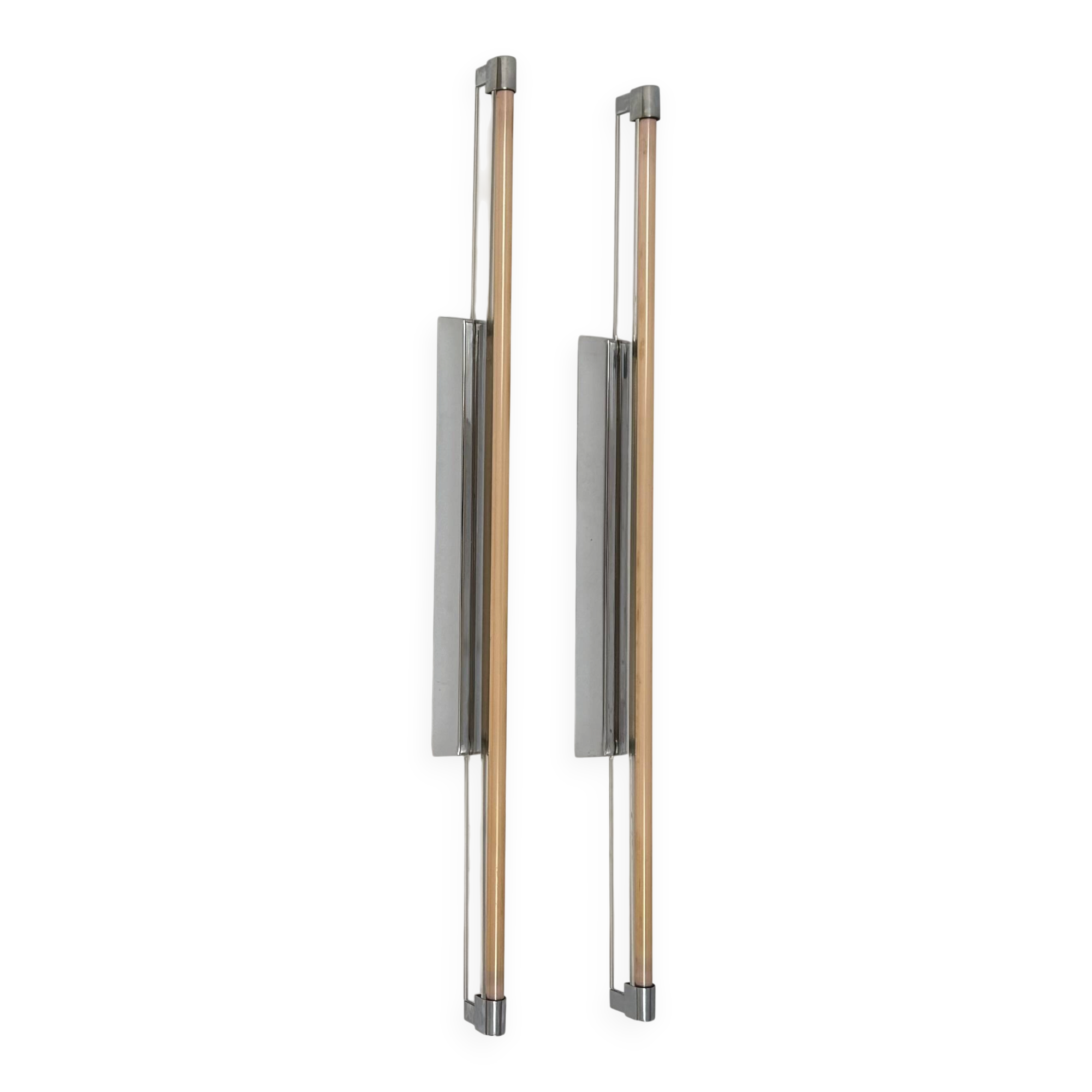 Pair of XL vintage wall lights, chrome metal and transparent ABS, Italy, 1980.