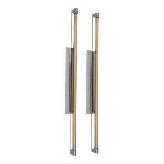 Pair of XL vintage wall lights, chrome metal and transparent ABS, Italy, 1980.