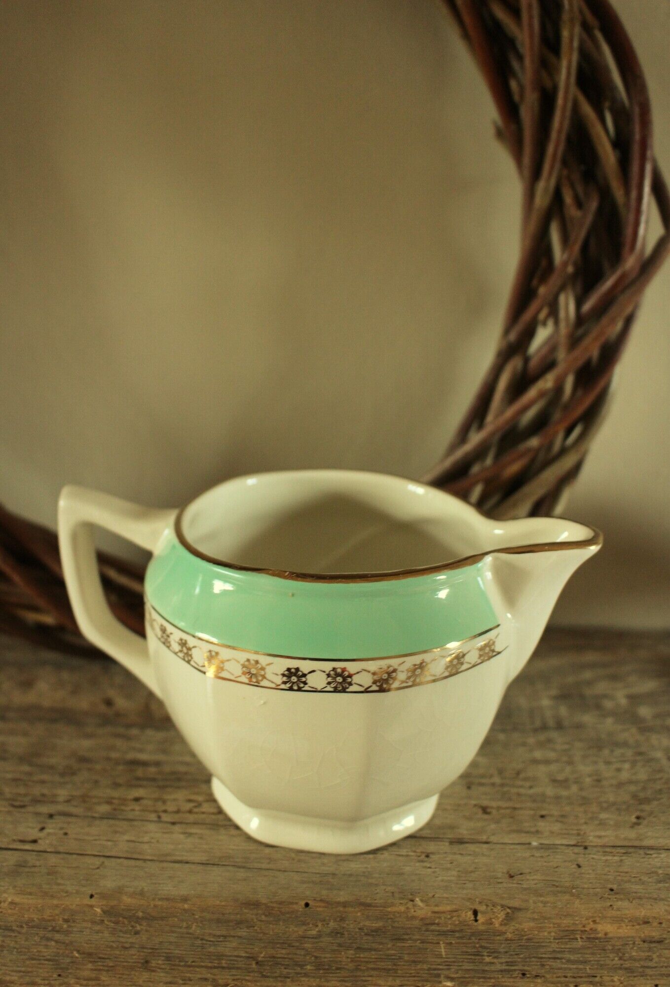 Milk jar Green Gilding Flamenco Opaque Digoin Sarreguemines