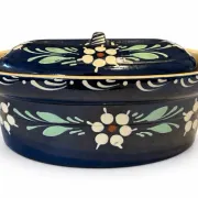 Terrine alsacienne ancienne à Baeckeoffe bleu fleurs avec couvercle 35 cm