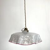 White clichy skirt suspension with raspberry spun glass edge