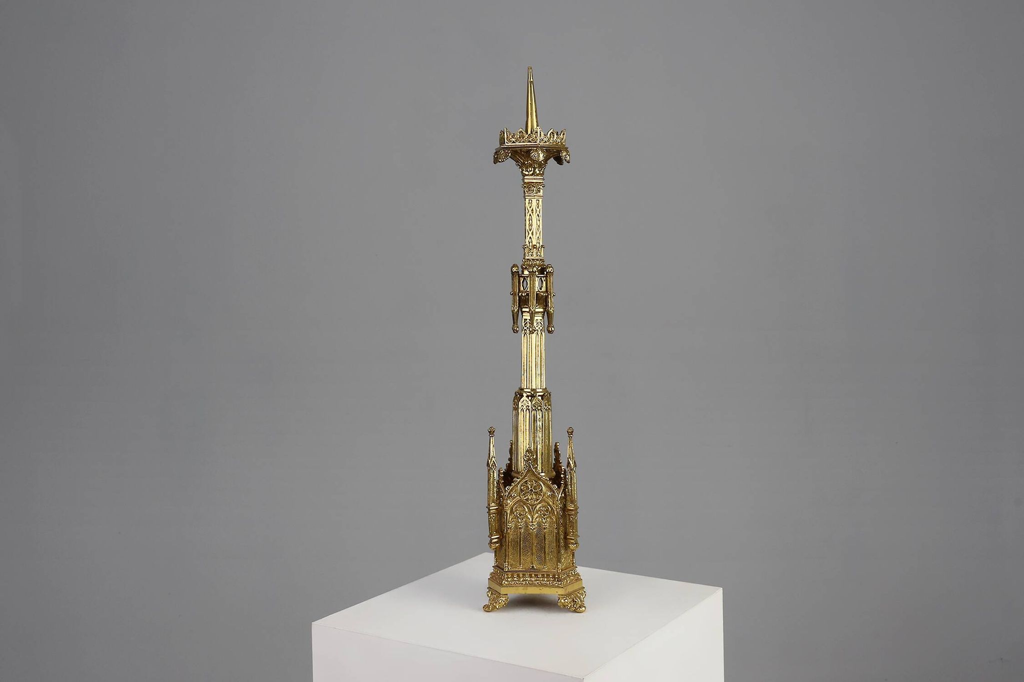 Neo‑Gothic Copper Church Candleholder Stamped “LL A Paris”, France ca. 1880