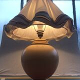 Vintage kostka lamp ceramic honey & gold + draped fabric shade burgundy