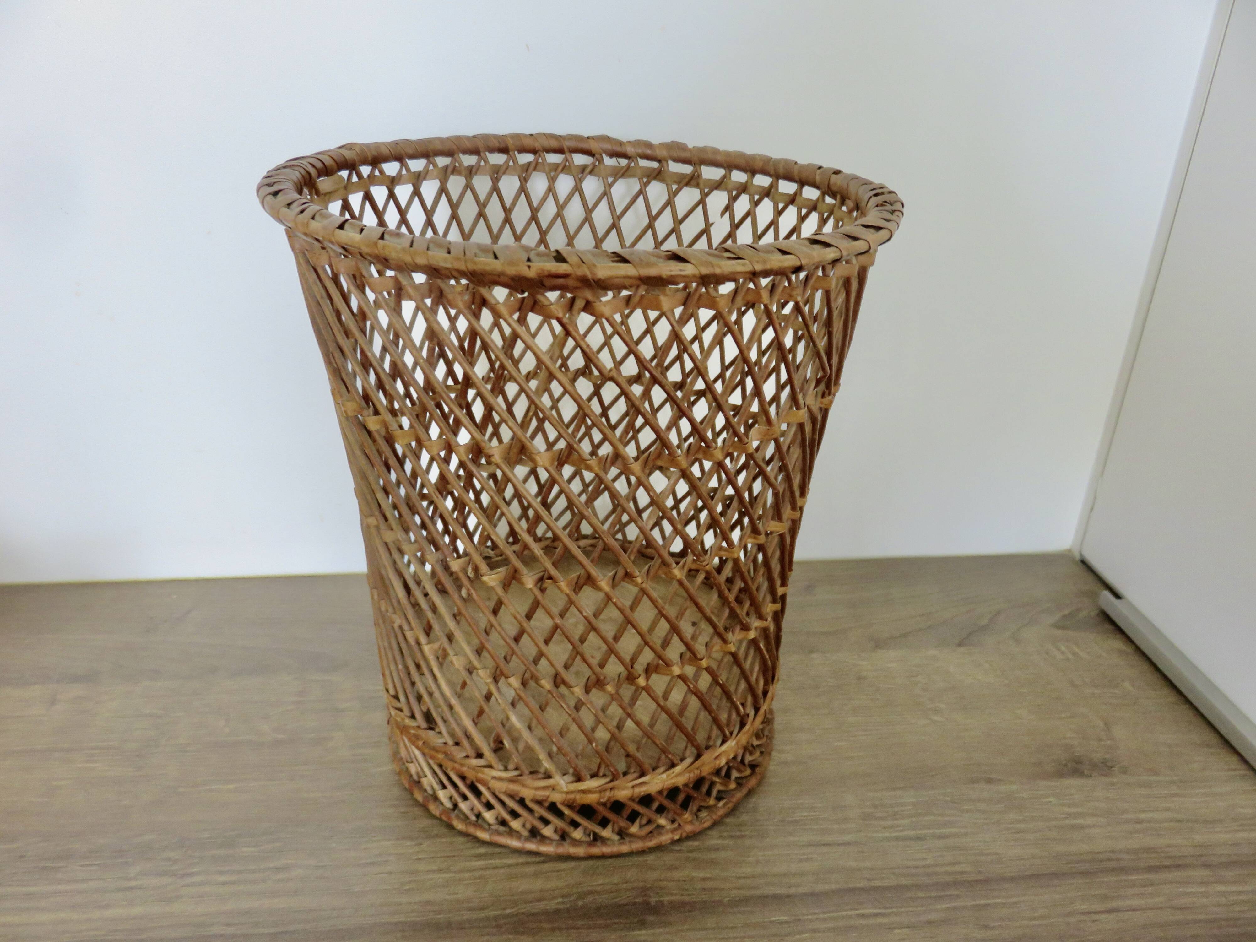 Rattan wastebasket, office, 1960 1970