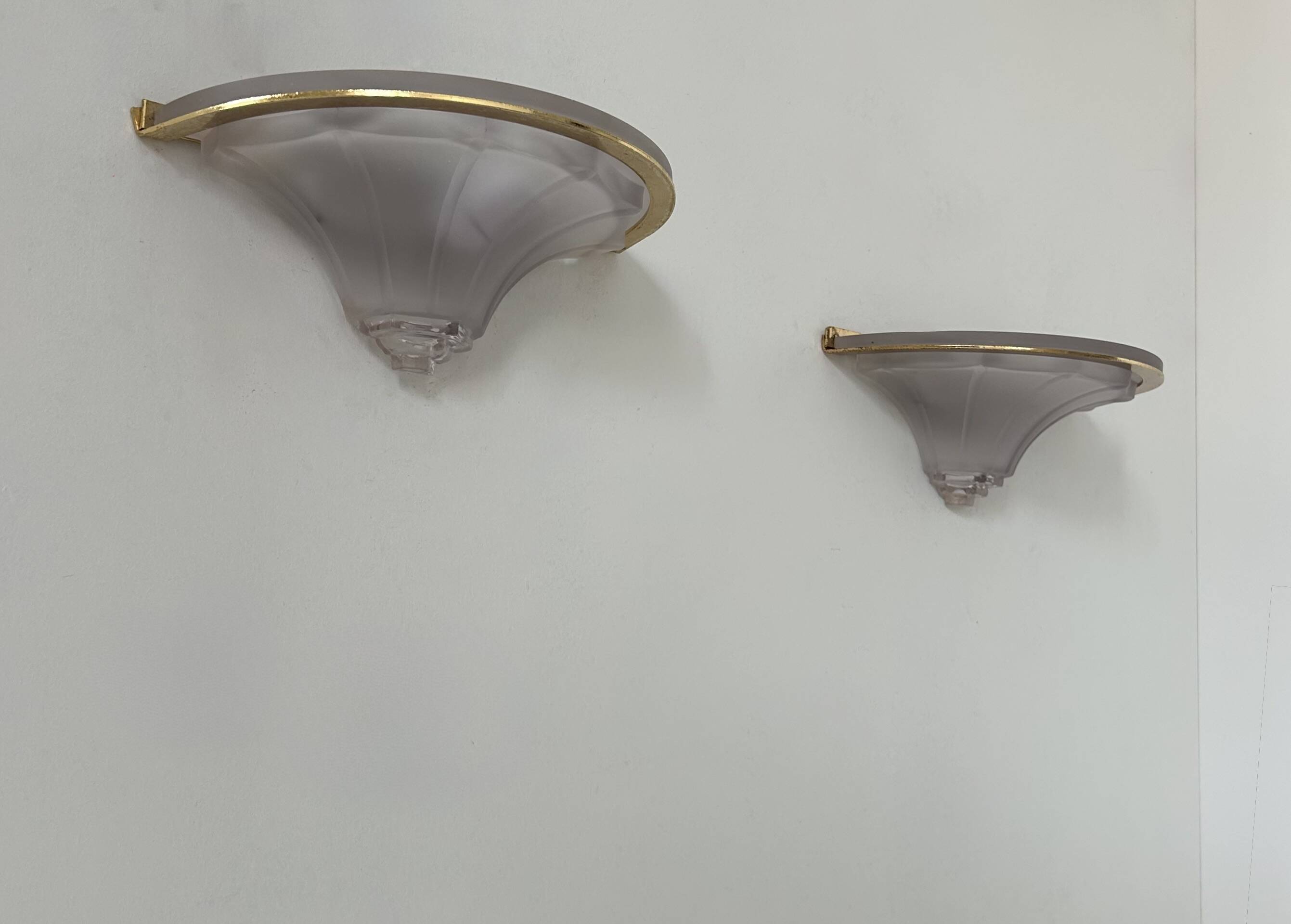 Pair of vintage glass and brass wall lights, France, 1960s