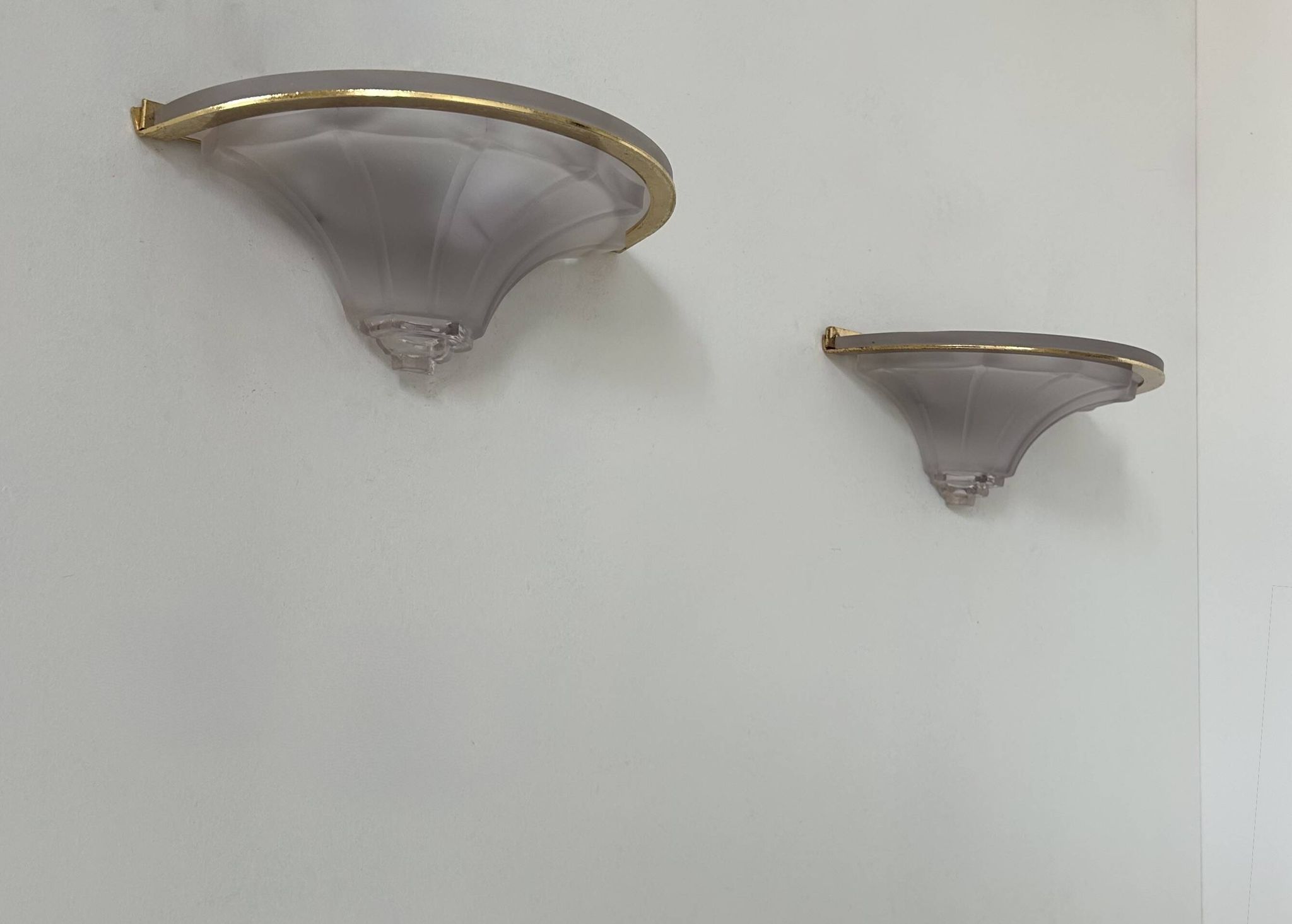 Pair of vintage glass and brass wall lights, France, 1960s