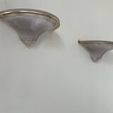 Pair of vintage glass and brass wall lights, France, 1960s