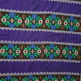 Romanian rug handwoven in wool, purple background with red and yellow stripes