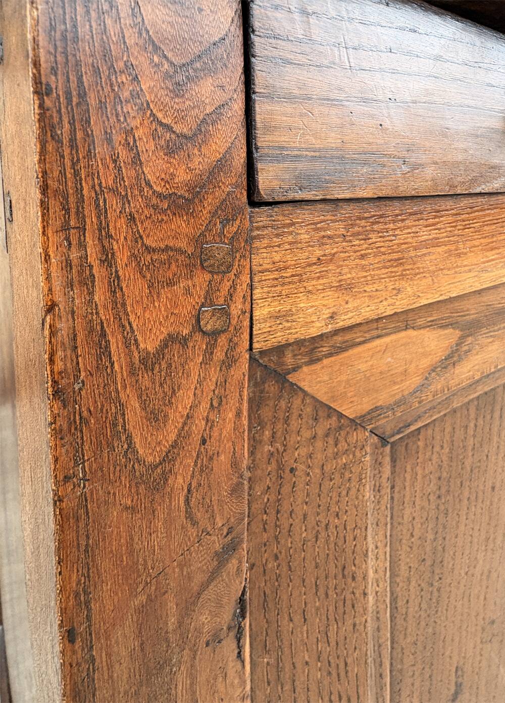 Two-body oak sideboard, circa 1890 — antique glasses and assembly