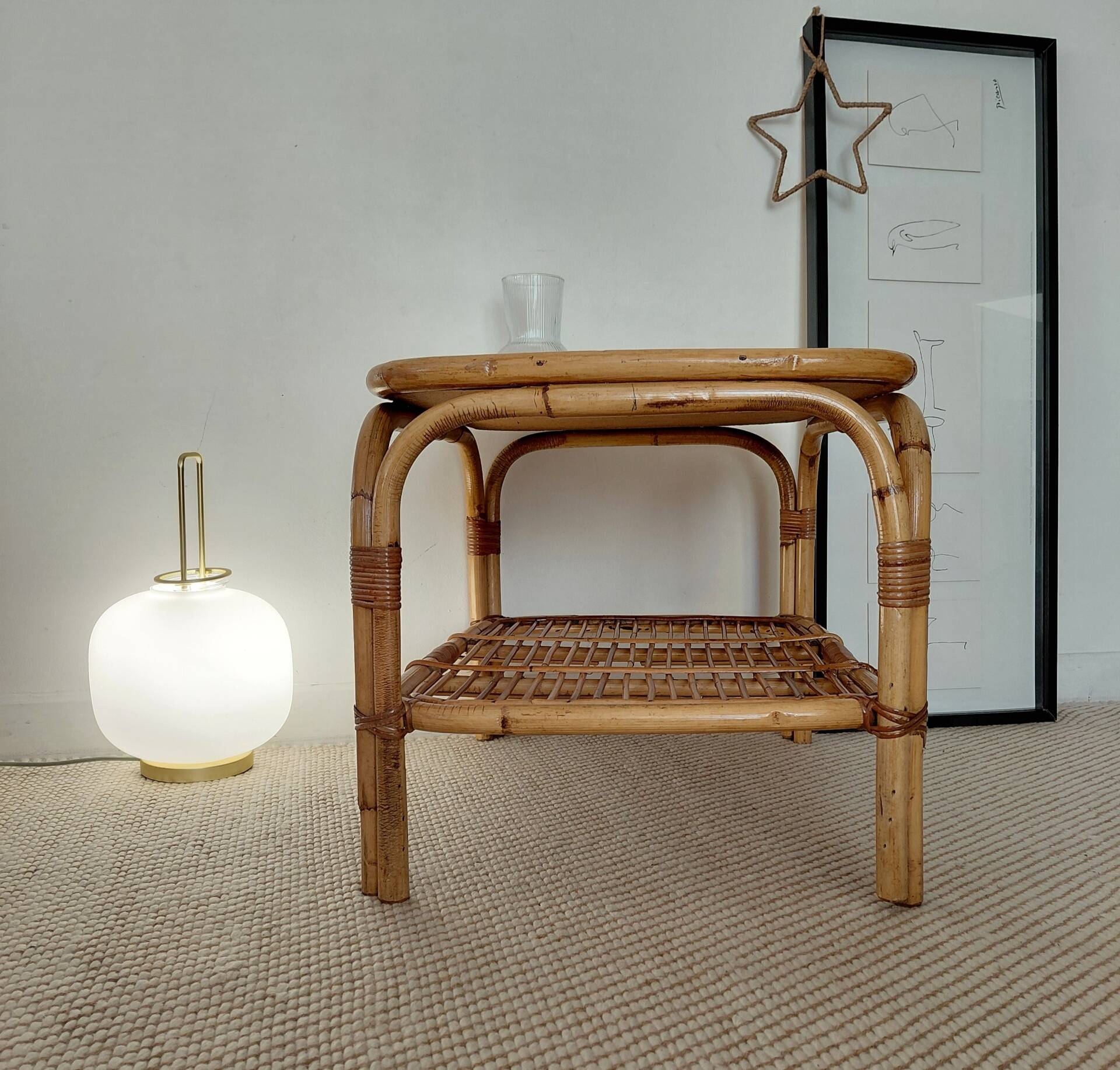 Vintage rattan coffee table from the 70s - organic lines, Riviera spirit.
