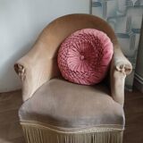 Beige velvet toad armchair
