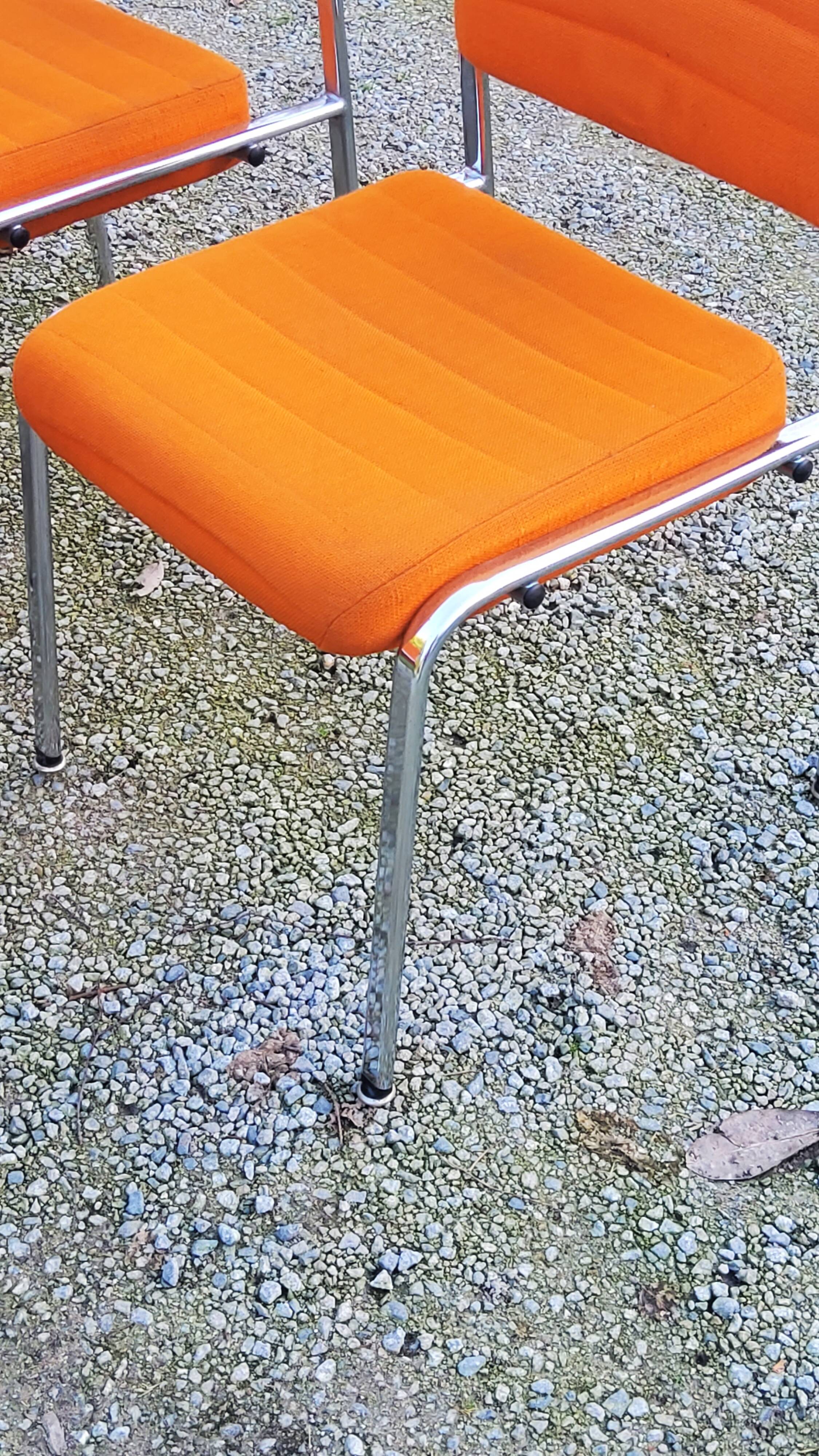Set of 6 designer chairs from the 70s orange fabrics and chrome tubes
