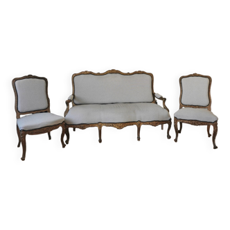 Banquette Louis XV relookée + 2 fauteuils