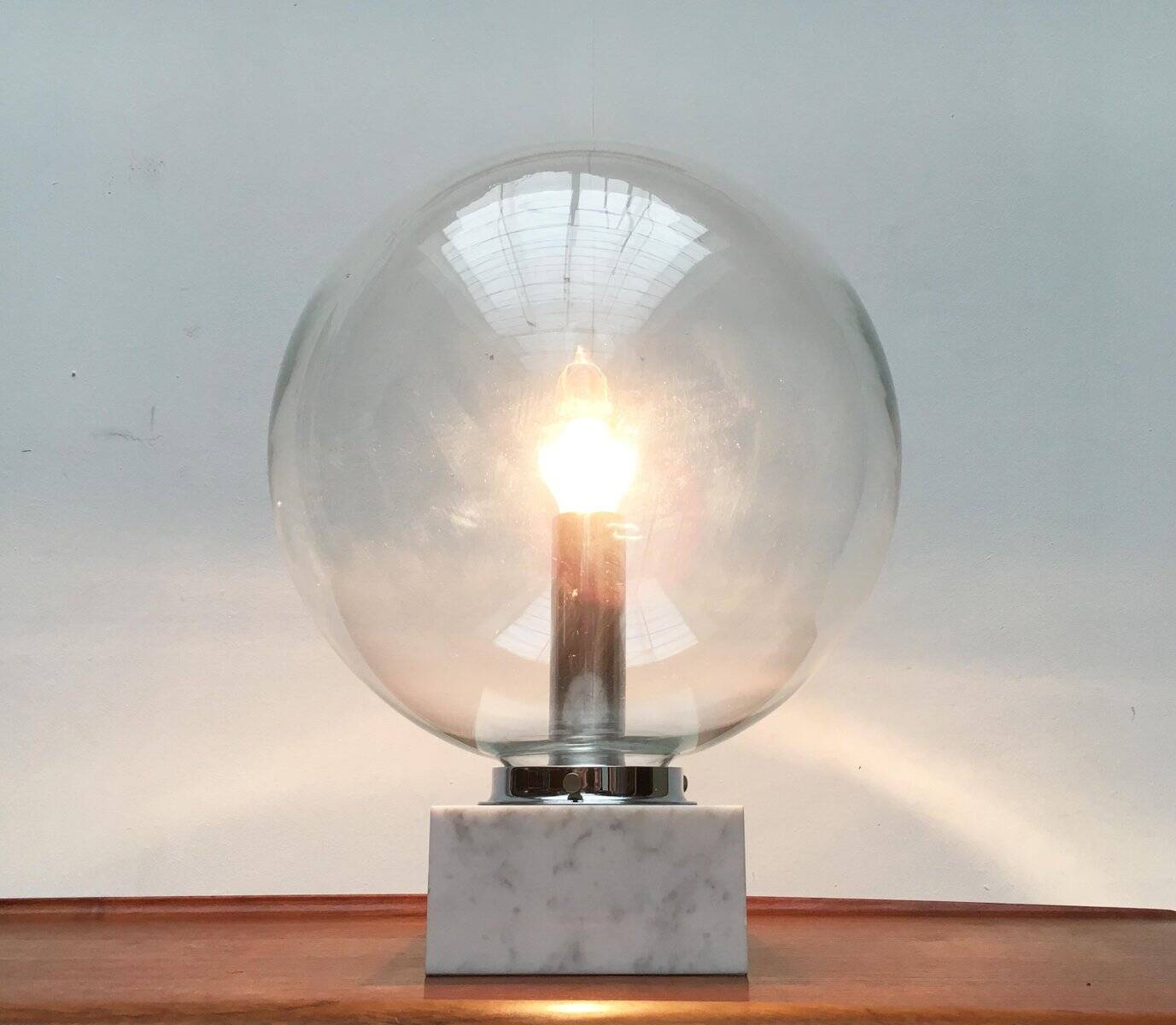 Mid-century glass and marble table lamp 3480 by Erco, 1960s.