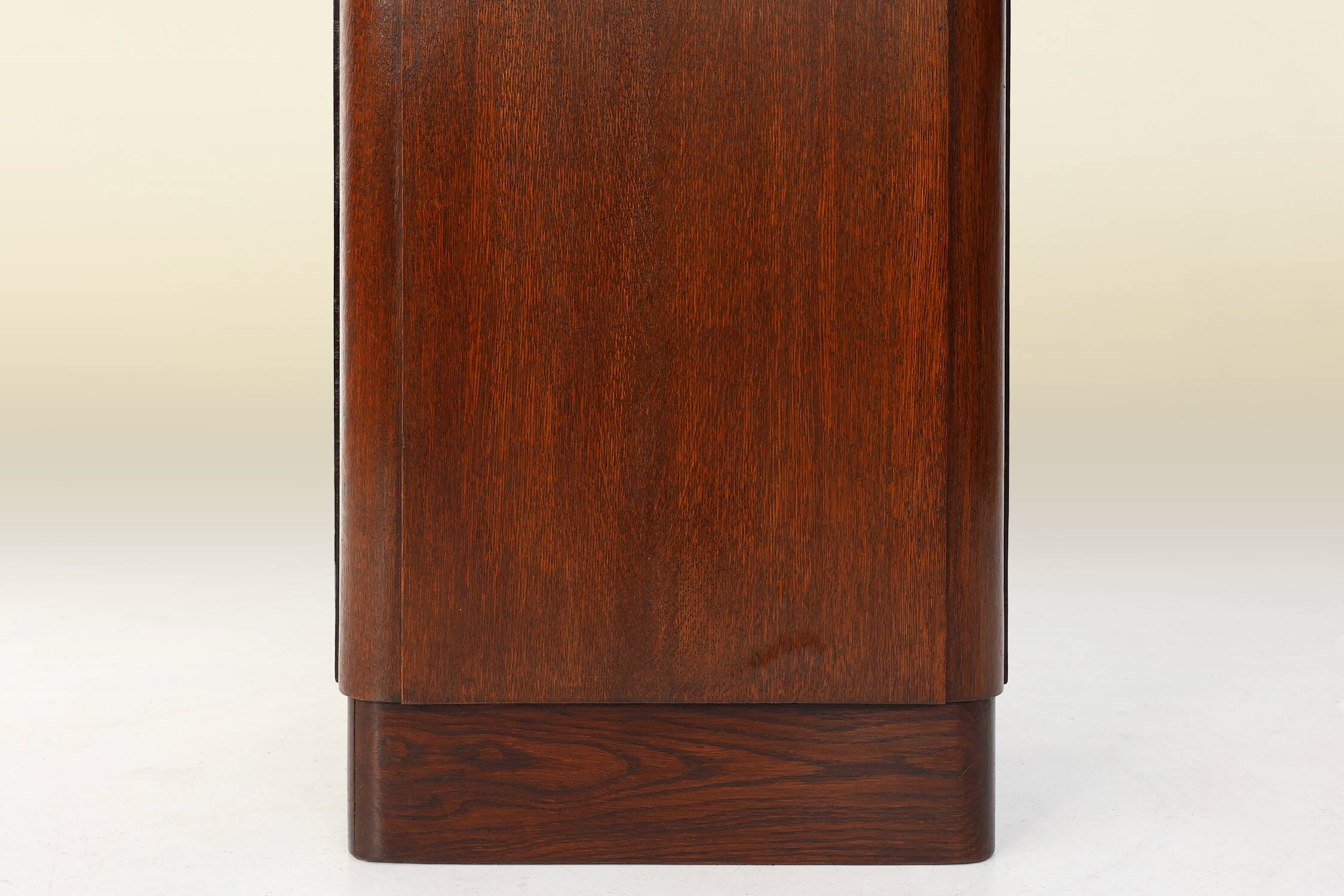 Large Art Deco console or pedestal in dark oak veneer, Belgium, 1920s