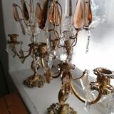 Pair of girandoles, candlesticks with crystal tassels