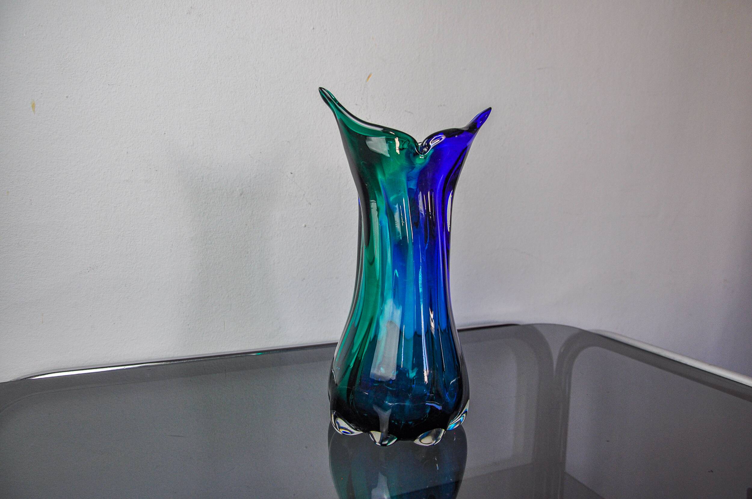 Sommerso green and blue vase by Seguso, Murano glass, Italy, 1970