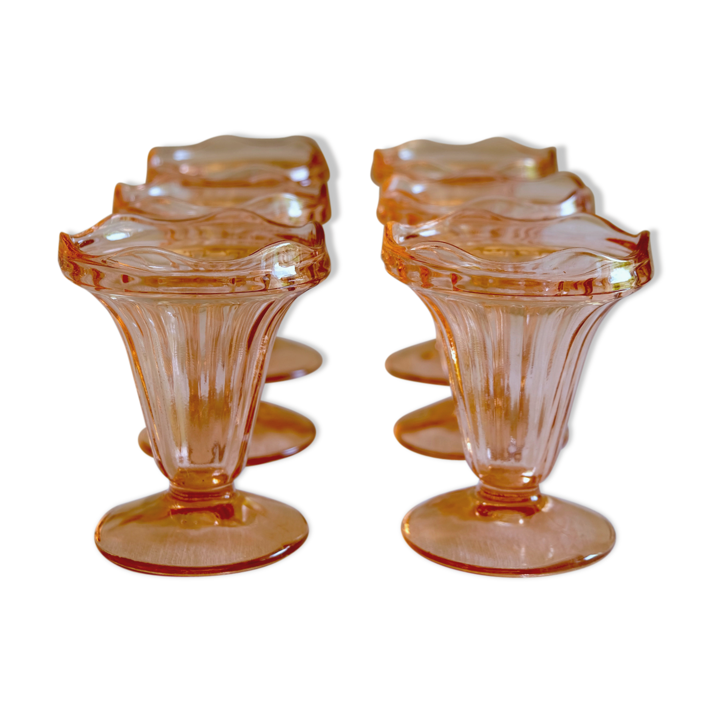 Set of 6 vintage Arcoroc Luminarc pink ice cream cups from the 70s