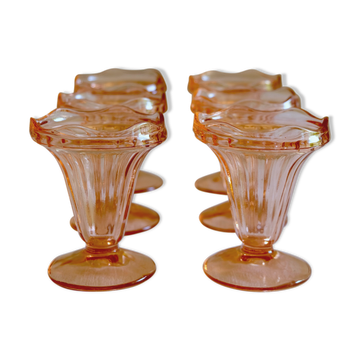 Set of 6 vintage Arcoroc Luminarc pink ice cream cups from the 70s