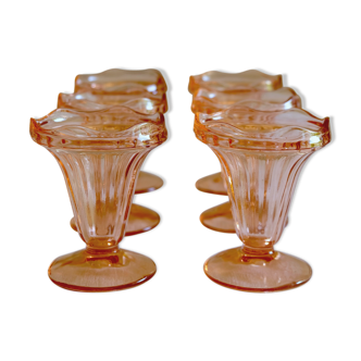 Set of 6 vintage Arcoroc Luminarc pink ice cream cups from the 70s