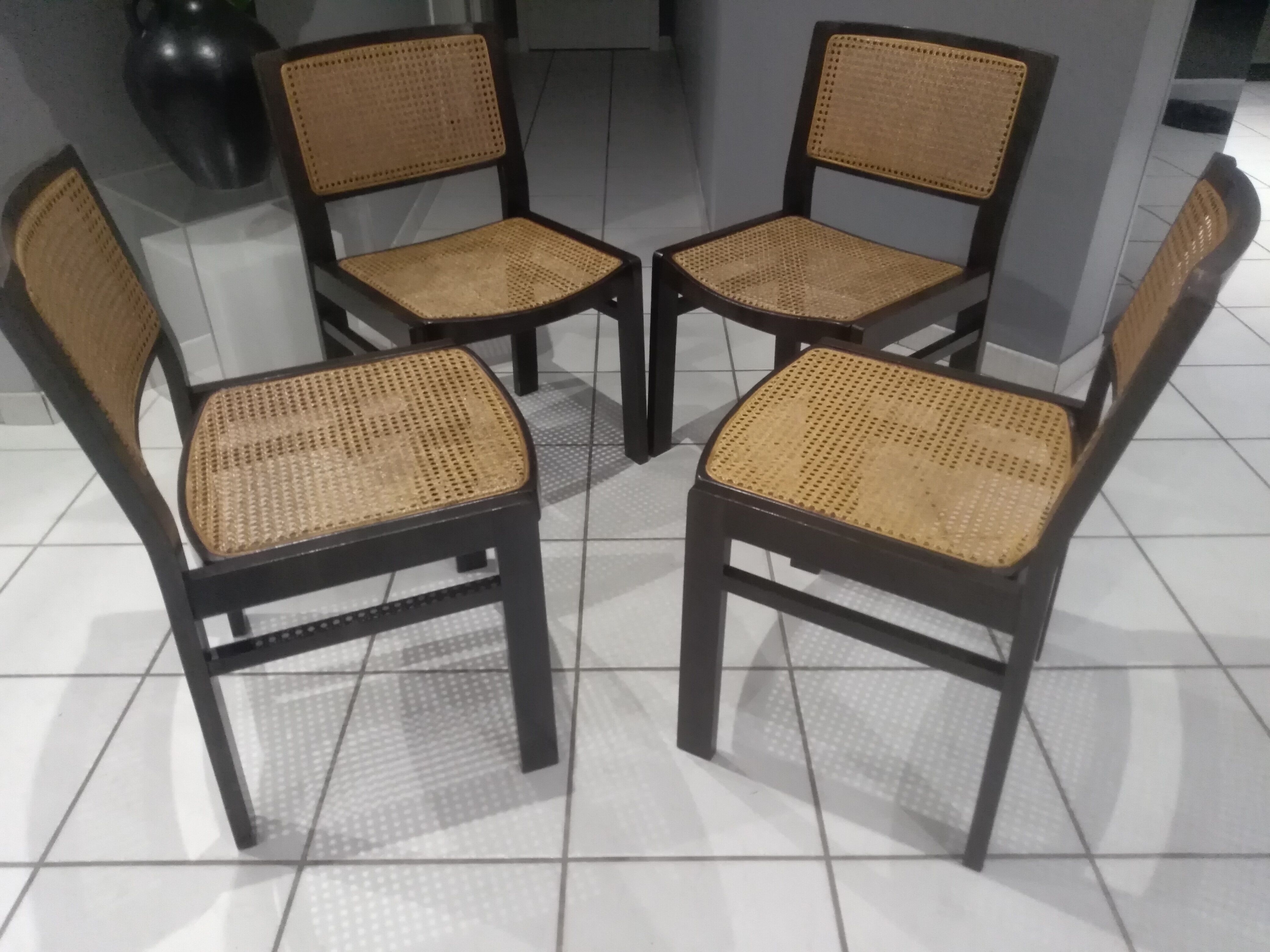 Suite de 4 chaises en cannage Baumann vintage 1970