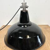 Industrial Black Enamel Factory Lamp with Cast Iron Top, 1960s